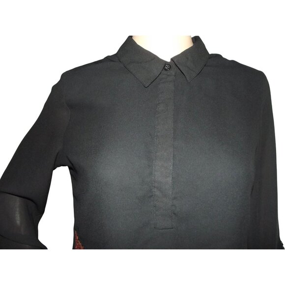Cato Tunic Blouse Womens Small black burnt orange print semi sheer long sleeve - Picture 4 of 14